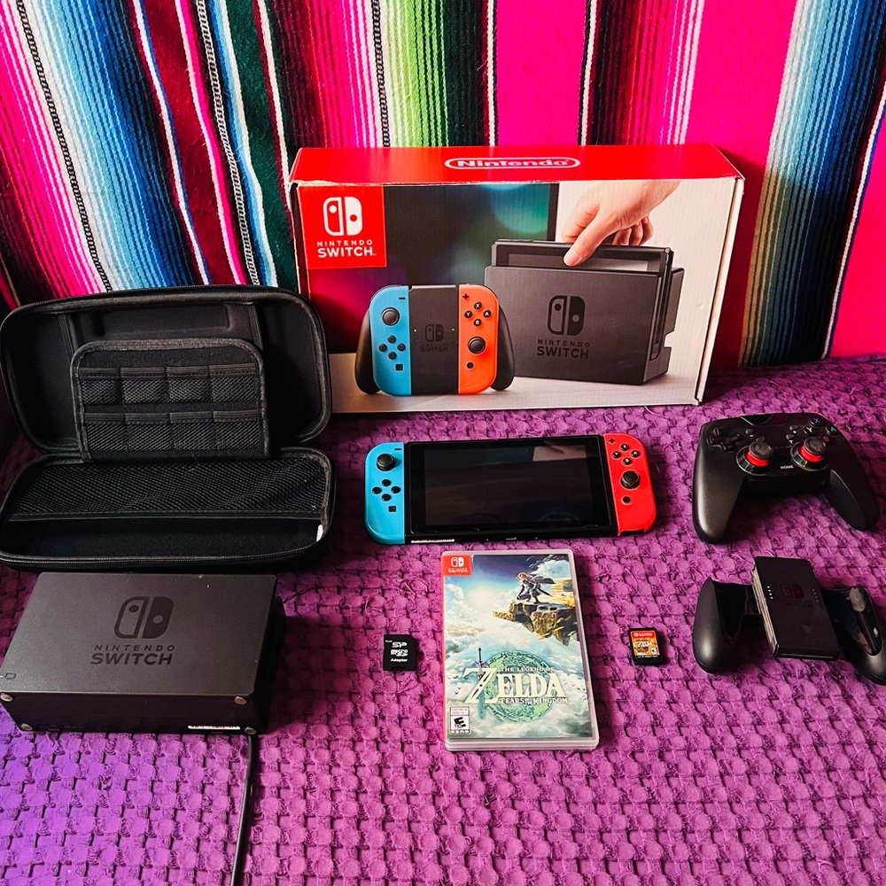 Nintendo Switch with Neon Red and Blue Joy-Con
